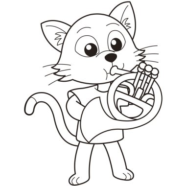 Fransız kornosu oynarken karikatür kedi