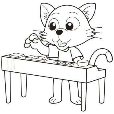 Elektronik org çalmaya karikatür kedi