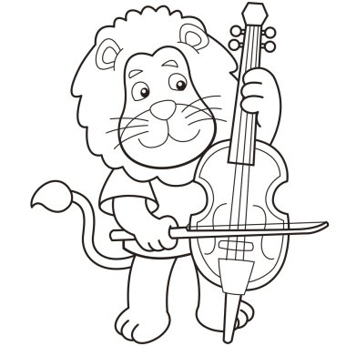 bir Çello çalan karikatür aslan