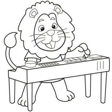 Elektronik org çalmaya karikatür aslan