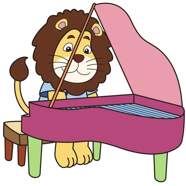 León de dibujos animados tocando un piano — Vector de stock