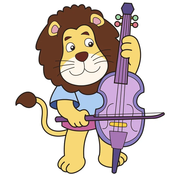 León de dibujos animados tocando un violonchelo — Vector de stock