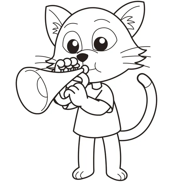 Gato de dibujos animados tocando una trompeta — Vector de stock