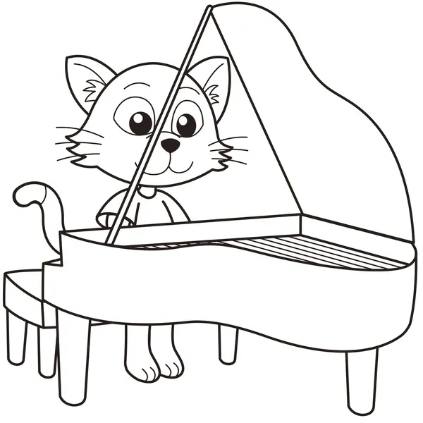 Gatto dei cartoni animati che suona un pianoforte — Vettoriale Stock