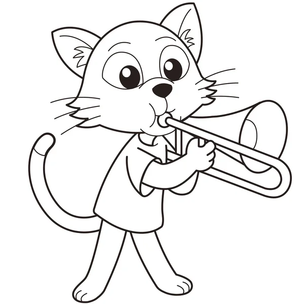 Gato de dibujos animados tocando un trombón — Vector de stock