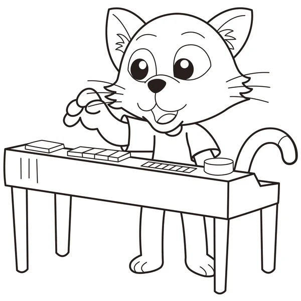 Gato de dibujos animados tocando un órgano electrónico — Vector de stock