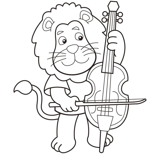 León de dibujos animados tocando un violonchelo — Vector de stock