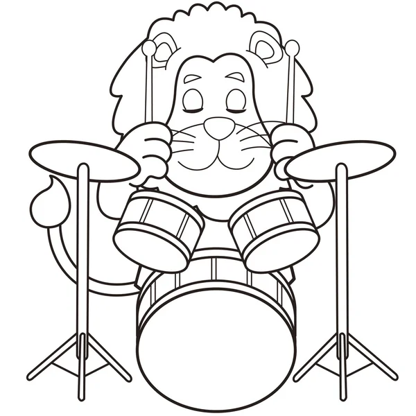 Cartoon Lion Playing Drums — Stock Vector