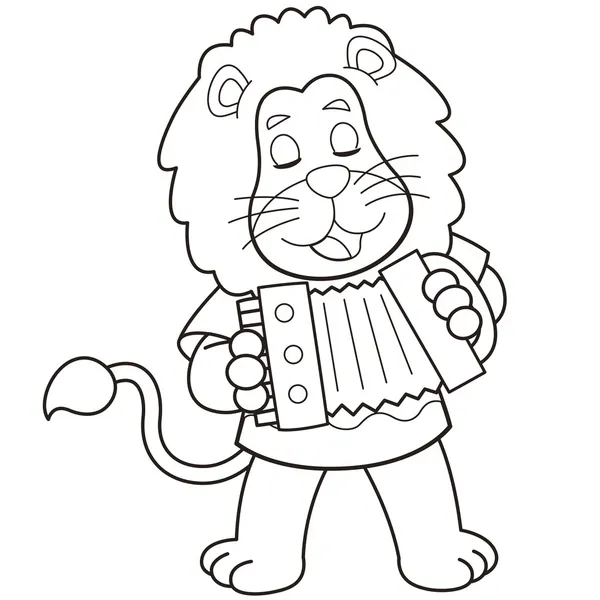 漫画のライオンがアコーディオンを弾いて — ストックベクタ