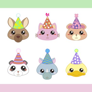 karikatür parti hayvan simgeler koleksiyonu