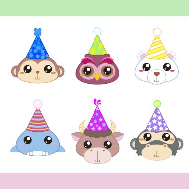 karikatür parti hayvan simgeler koleksiyonu