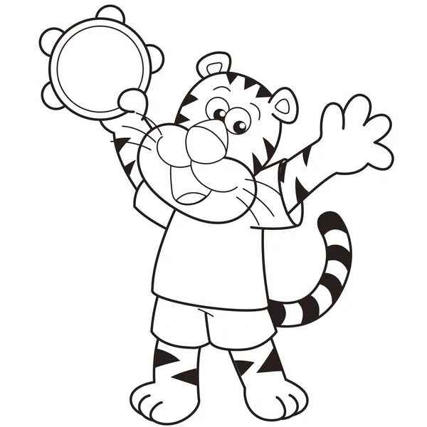 Cartoon Tiger Playing a Tambourine — Stock Vector