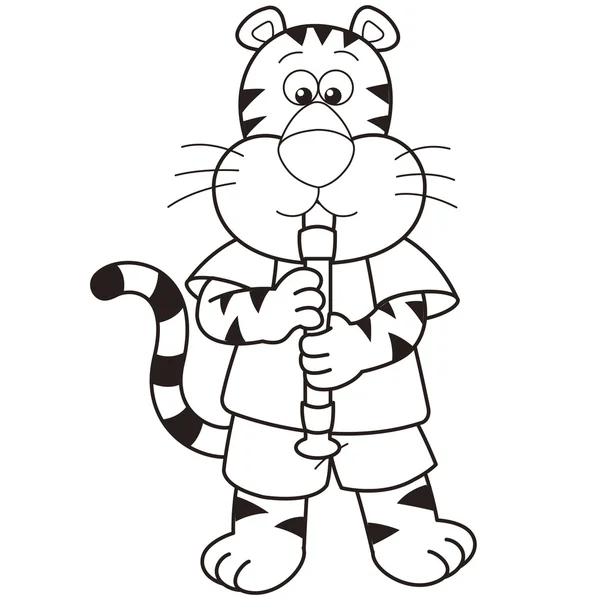 Tigre de dibujos animados tocando un oboe — Vector de stock