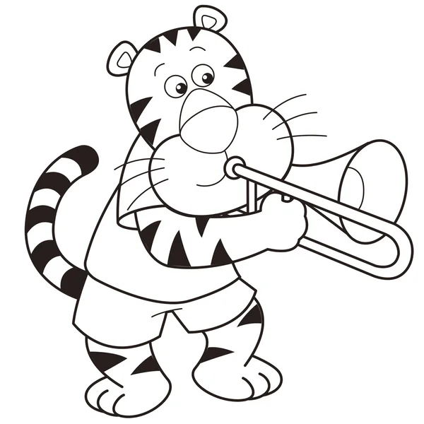 Cartoon tijger spelen een trombone — Stockvector