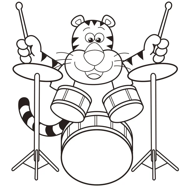 Tigre de dibujos animados tocando la batería — Vector de stock