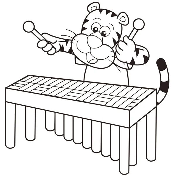 Tigre de dibujos animados tocando un vibráfono — Vector de stock