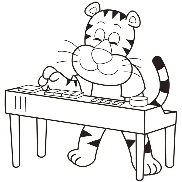 Tigre de dibujos animados tocando un órgano electrónico — Vector de stock