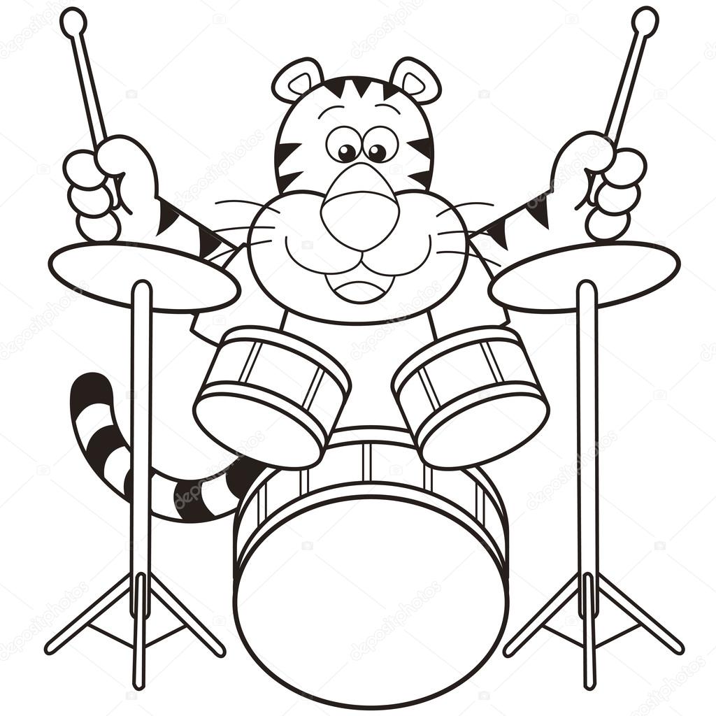 Cartoon Tiger Playing Drums — Stock Vector #22609105