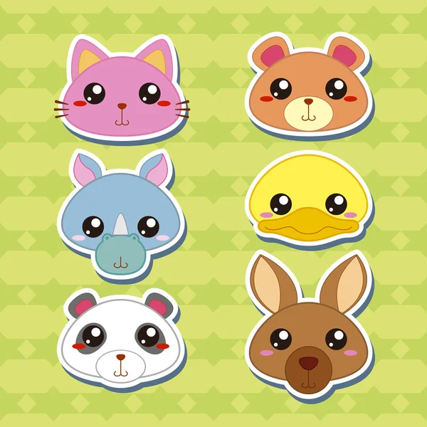 Zes cute cartoon dierlijke hoofd stickers — Stockvector