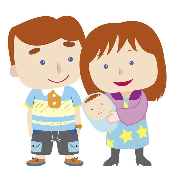 Illustratie van leuke familie met wit — Stockvector