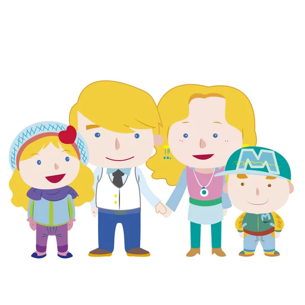 Illustratie van leuke familie met wit — Stockvector