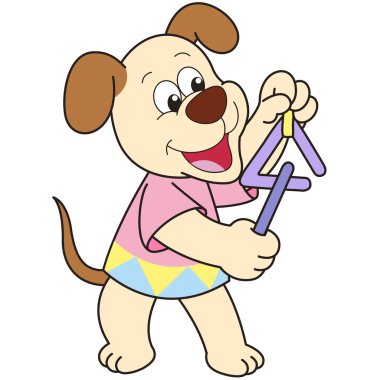 üçgen oynayan karikatür köpek