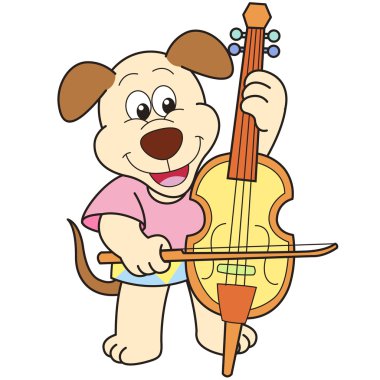 bir Çello çalan karikatür köpek