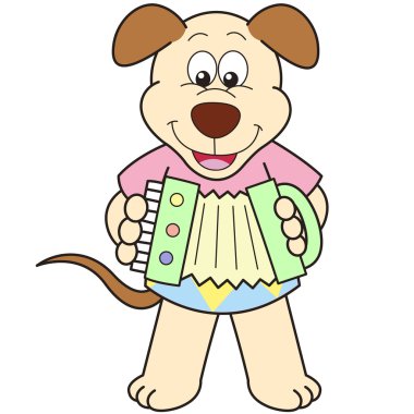 bir akordeon oynayan karikatür köpek