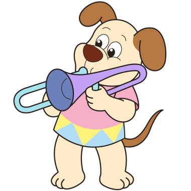 bir trombon oynayan karikatür köpek
