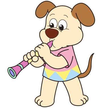 bir klarnet çalıyor karikatür köpek