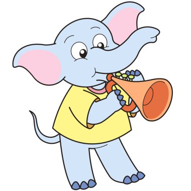 dibujos animados elefante tocando una trompeta