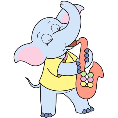 bir saksafon oynamaya çizgi fil