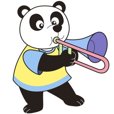 bir trombon oynuyor çizgi film panda
