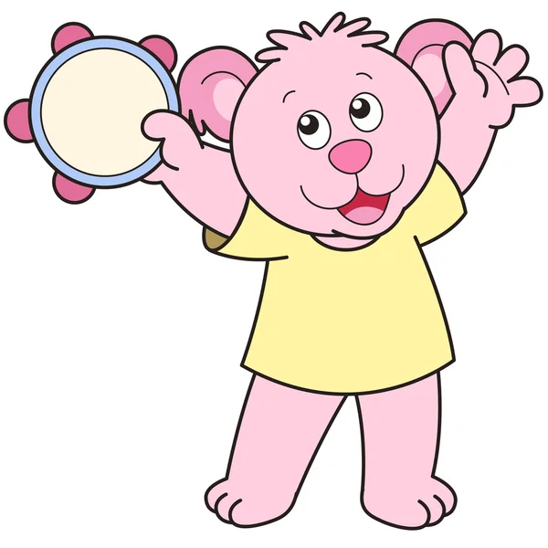 Urso dos desenhos animados tocando um pandeiro — Vetor de Stock
