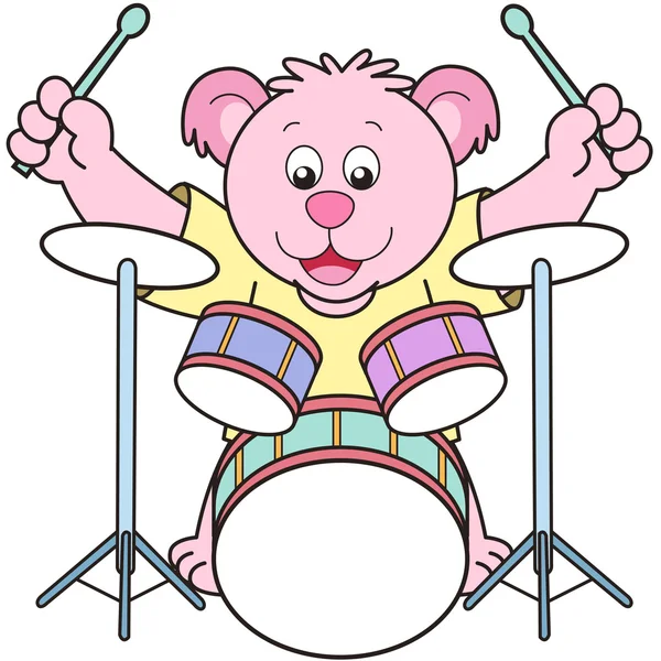 Urso dos desenhos animados tocando bateria — Vetor de Stock
