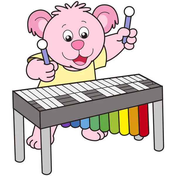 Urso dos desenhos animados tocando um vibrafone — Vetor de Stock