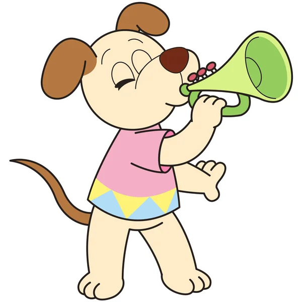 Cartoon Dog Playing a Trumpet — Stock Vector