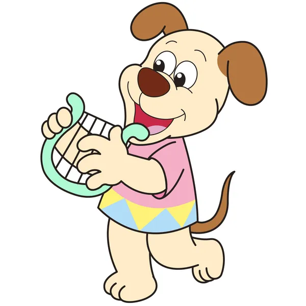Perro de dibujos animados tocando un arpa — Archivo Imágenes Vectoriales