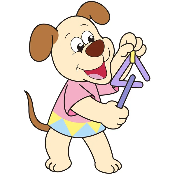 Üçgen oynayan karikatür köpek — Stok Vektör