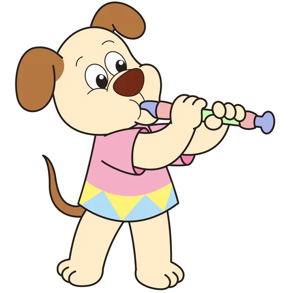 Perro de dibujos animados jugando un oboe — Vector de stock