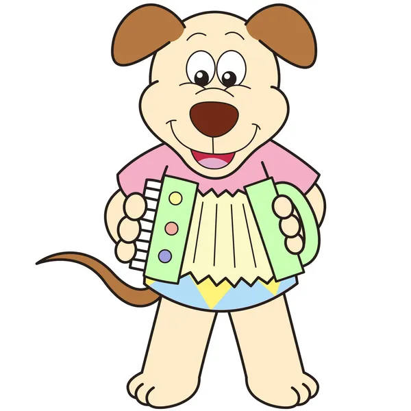 アコーディオンを演奏漫画の犬 — ストックベクタ