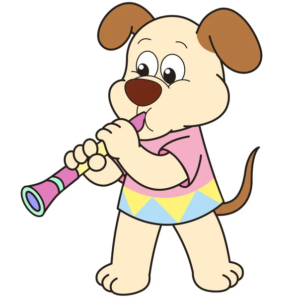Kreslený pes hraje klarinet — Stockový vektor