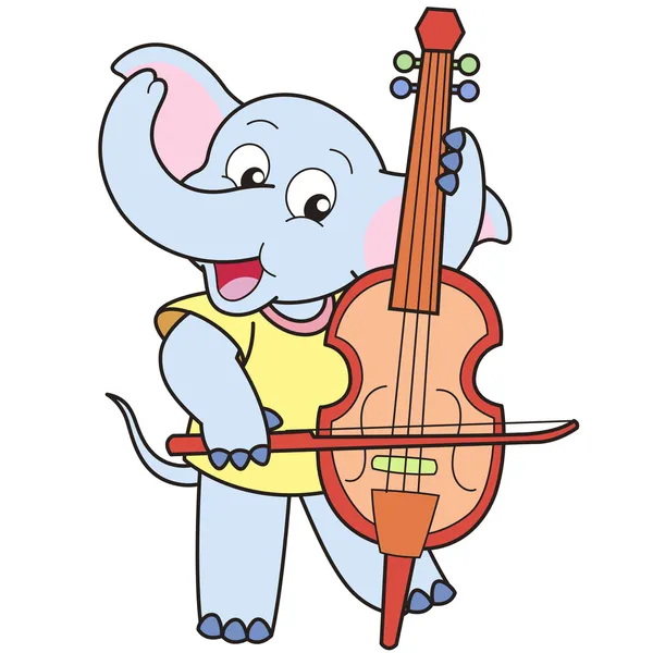 Elefante dos desenhos animados tocando um violoncelo — Vetor de Stock