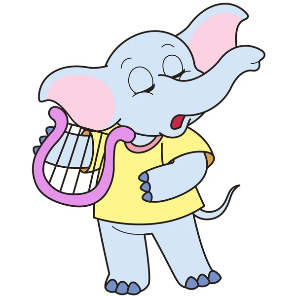Cartoon Elephant suonare un'arpa — Vettoriale Stock