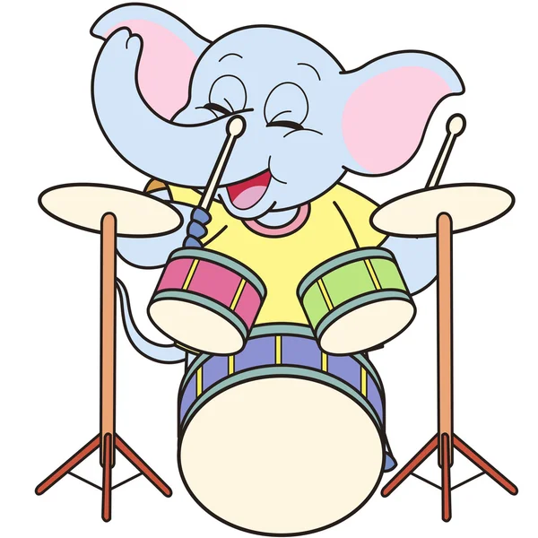 Cartoon elefante suonare la batteria — Vettoriale Stock