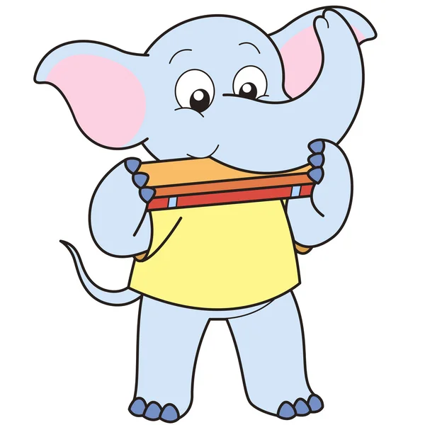 Cartoon olifant spelen een mondharmonica — Stockvector