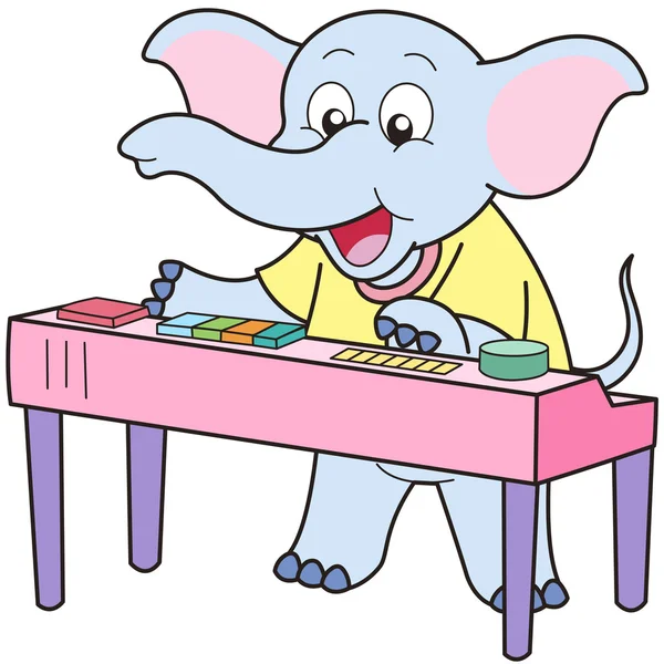 Elefante de dibujos animados tocando un órgano electrónico — Archivo Imágenes Vectoriales