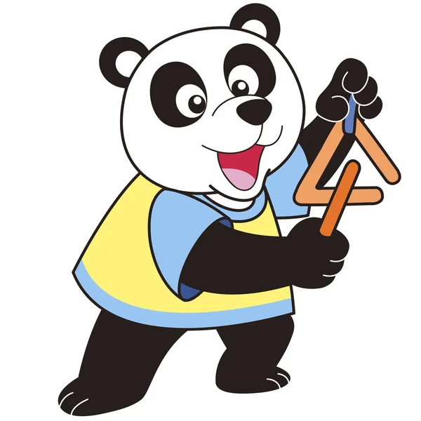 Cartoon Panda Playing a Triangle — Stock Vector