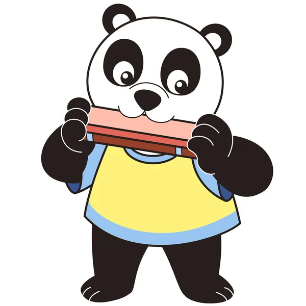 Cartoon panda spelen een mondharmonica — Stockvector