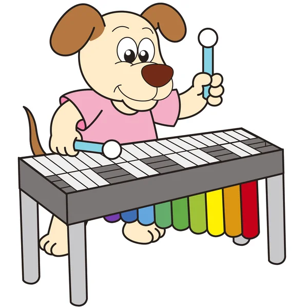 Cão dos desenhos animados tocando um vibrafone — Vetor de Stock